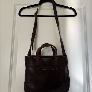 Classic Pebbled Leather Crossbody Medium Tote in Dark Brown